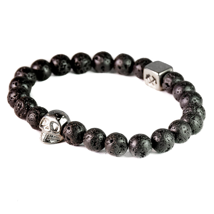 Brazalete Silver Skull (volcanic stones)